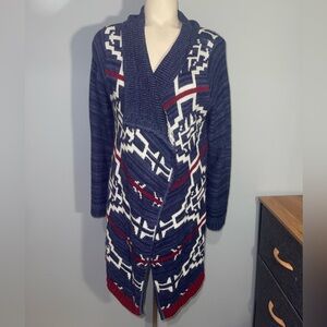 212 New York blue sweater cardigan Aztec pattern woman’s large
